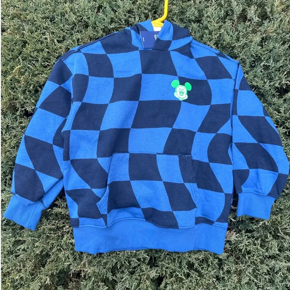 Old Navy Disney Mickey Mouse Oversized Pullover Hoodie Sz S 6-7 Hyper Blue Plaid